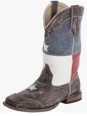 Roper Kids Western Flag Boots in Blue, White, Red, Brown